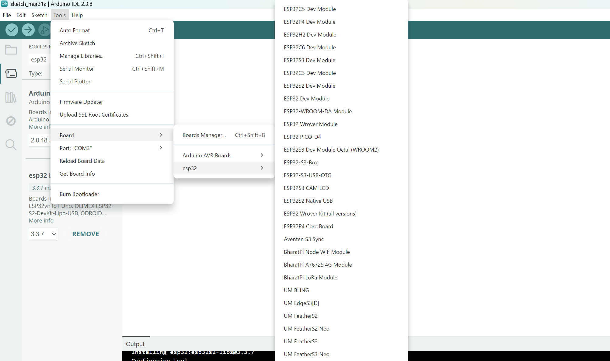 ESP32 Dev Module 選択画面