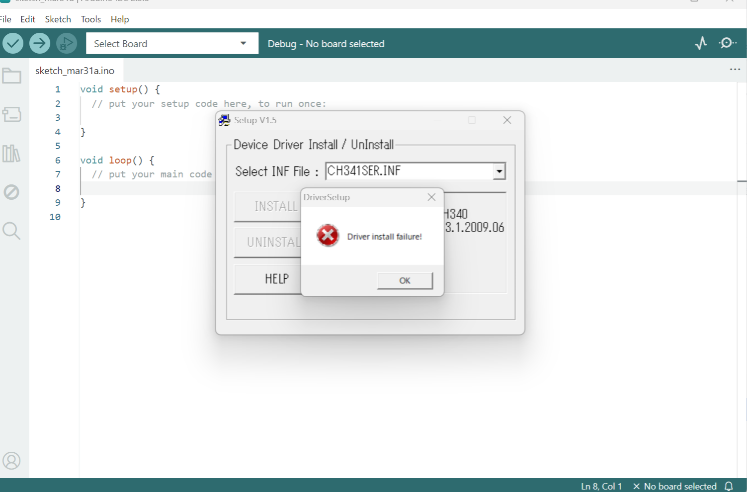 CH340ドライバ インストール失敗