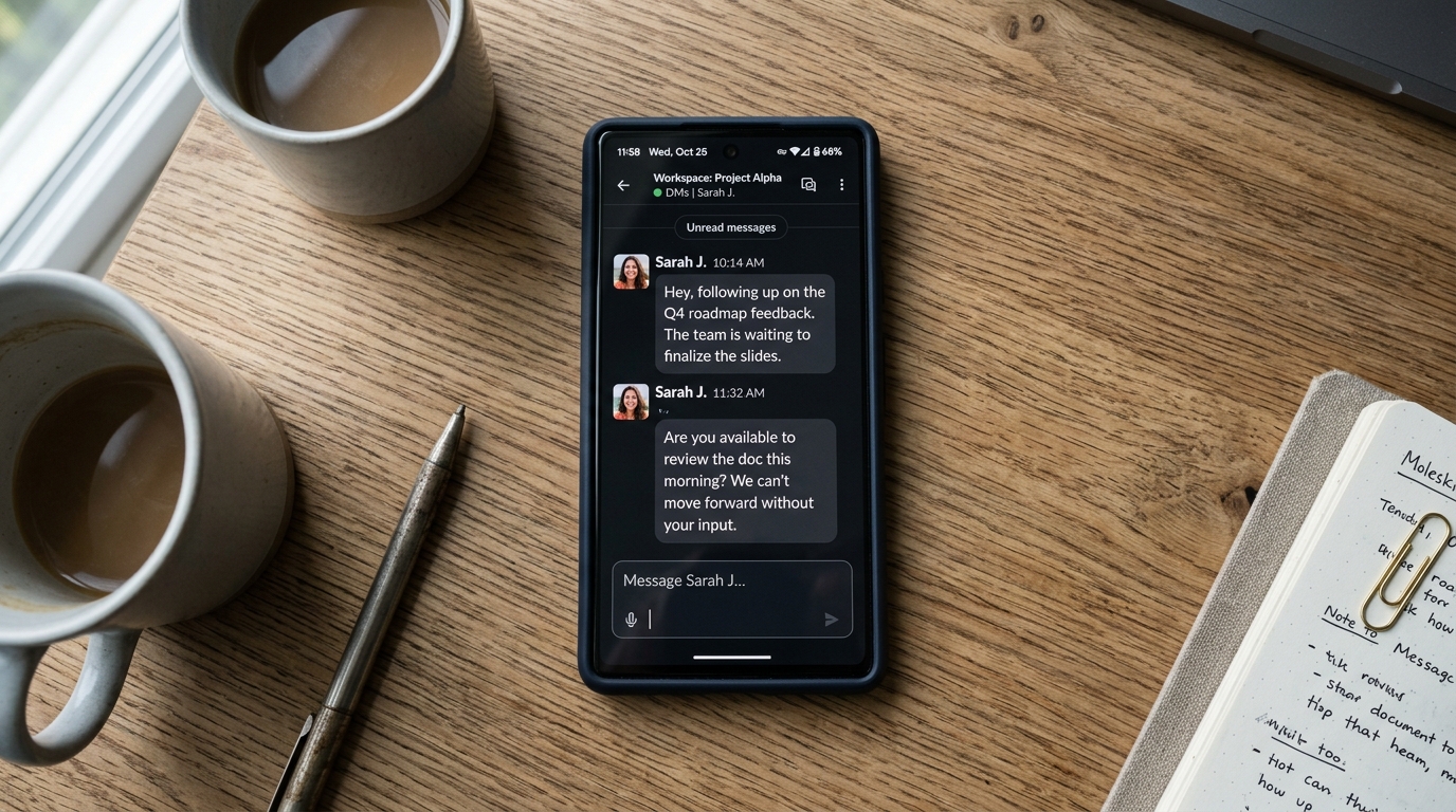 未読のSlack通知が表示されたスマートフォン