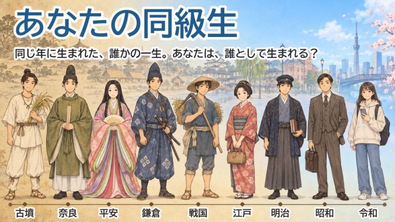 あなたの同級生 ─ 同じ年に生まれた、誰かの一生。古墳から令和までの人物が並ぶサムネイル
