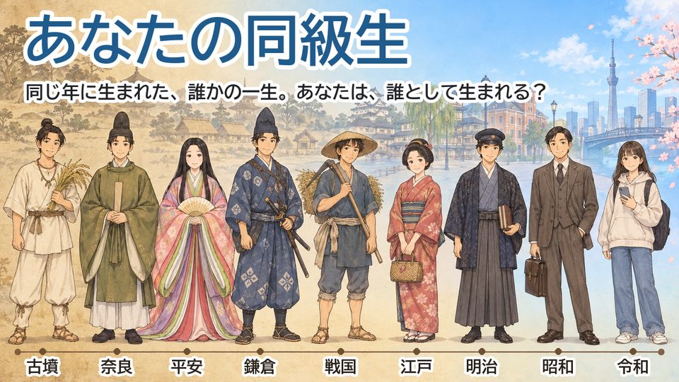 あなたの同級生 ─ 同じ年に生まれた、誰かの一生。古墳から令和までの人物が並ぶサムネイル