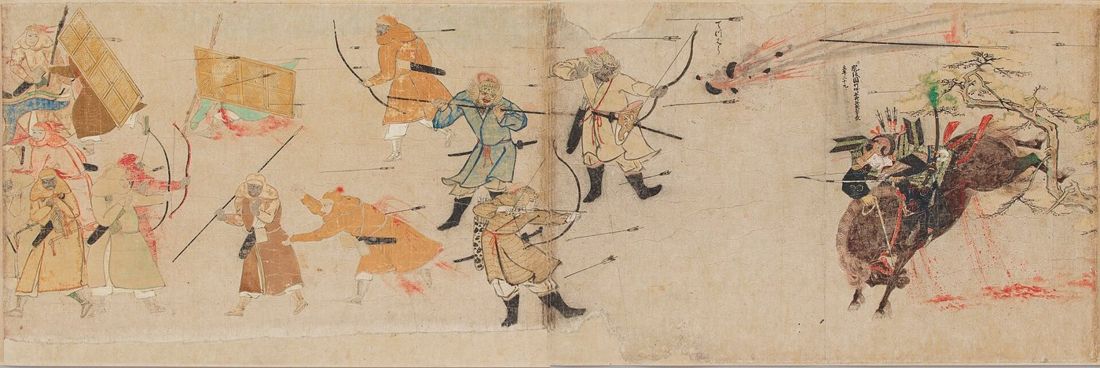 蒙古襲来絵詞(1293年ごろ)。元寇の場面で出る
